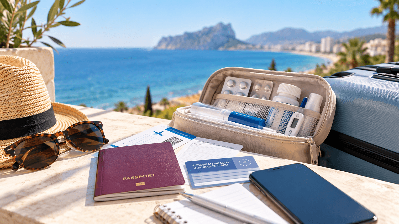 Preparativos de viaje junto al mar